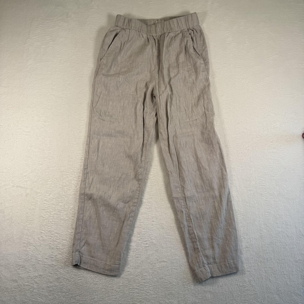 Lou & Grey Pants Womens XS Beige Linen Jogger Elastic Waist Pockets Lightweight
